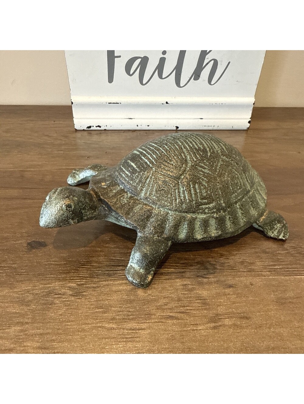 Cast Iron Turtle Airbrushed Turquoise And Bronze Detailed 7.5”x 5.5” Collector
